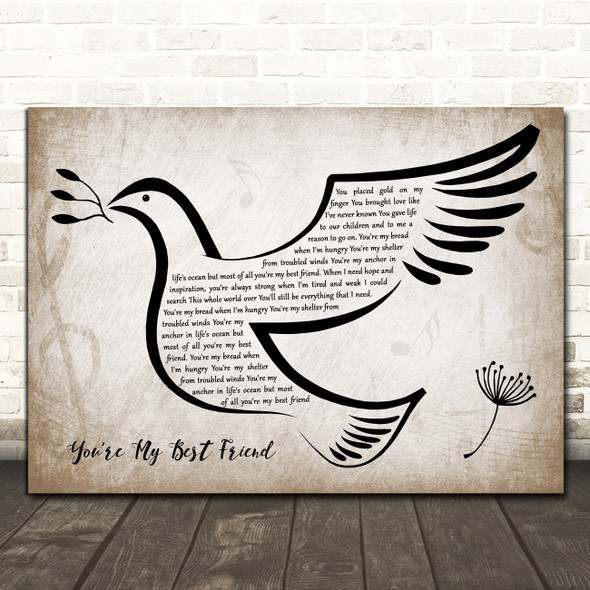 Don Williams You're My Best Friend Vintage Dove Bird Song Lyric Print