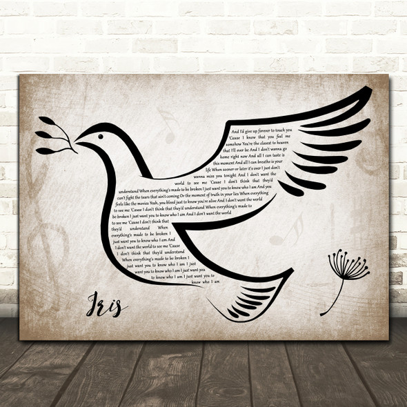 Goo Goo Dolls Iris Vintage Dove Bird Song Lyric Print