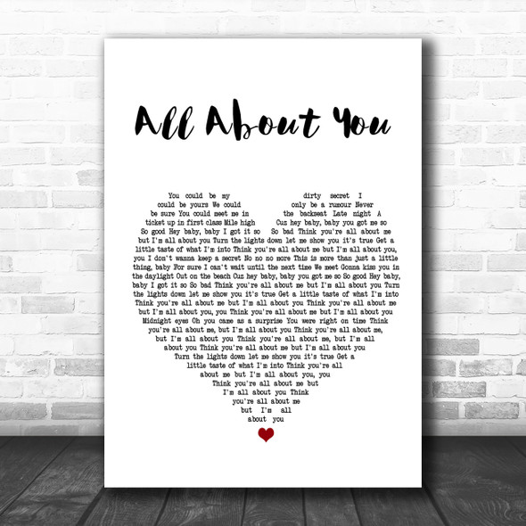 Hilary Duff All About You White Heart Song Lyric Music Wall Art Print