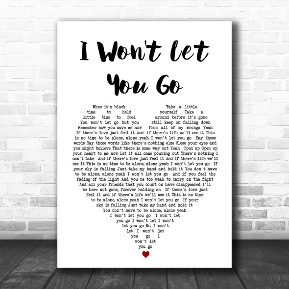 I Won't Let You Go James Morrison Heart Song Lyric Music Wall Art Print