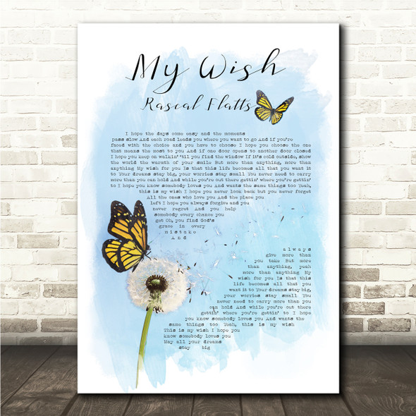 Rascal Flatts My Wish Butterfly & Dandelion Song Lyric Print