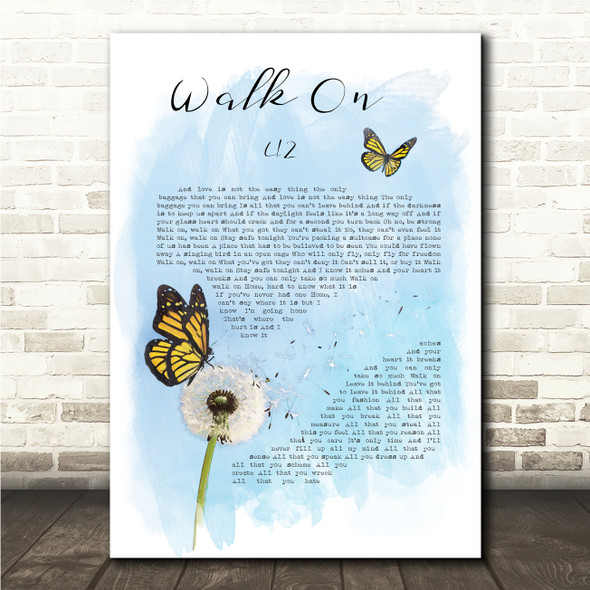 U2 Walk On Butterfly & Dandelion Song Lyric Print