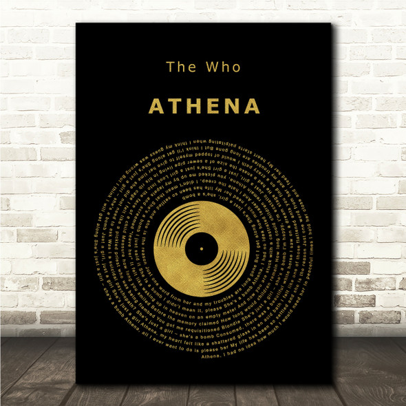 The Who Athena Black & Gold Vinyl Record Song Lyric Print