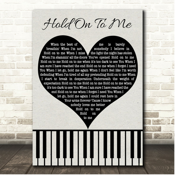 Lauren Daigle Hold On To Me Black Heart & Piano Keys Song Lyric Print