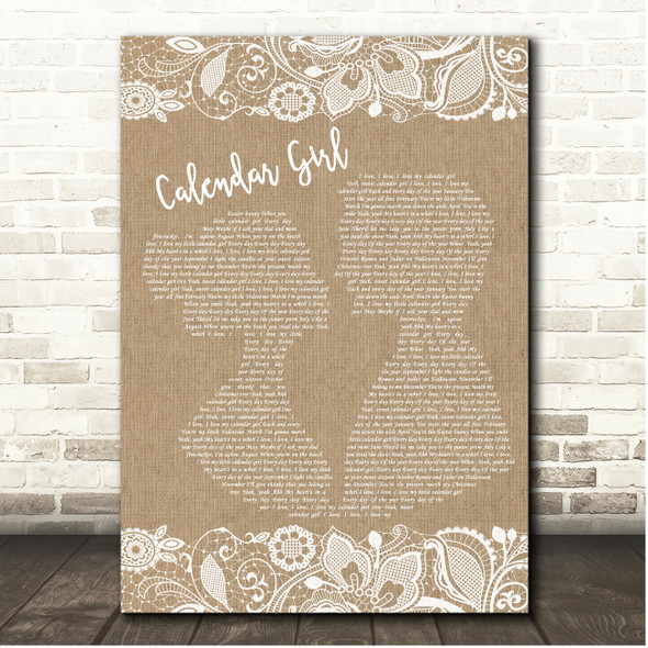 Neil Sedaka Calendar Girl Burlap & Lace Song Lyric Print