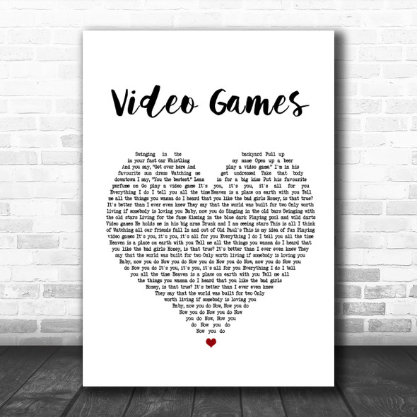 Lana Del Rey Video Games White Heart Song Lyric Music Wall Art Print