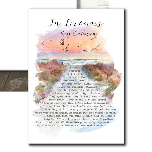 Roy Orbison In Dreams Beach Sunset Birds Memorial Song Lyric Print