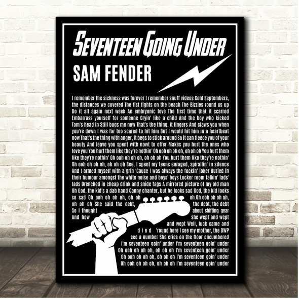 Sam Fender Seventeen Going Under Black & White Guitar Lightening Song Lyric Print