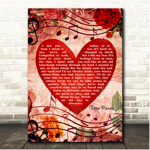 Paul Weller Time Passes Deep Red Floral Heart Song Lyric Print