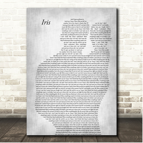 Goo Goo Dolls Iris Father & Baby Grey Song Lyric Print