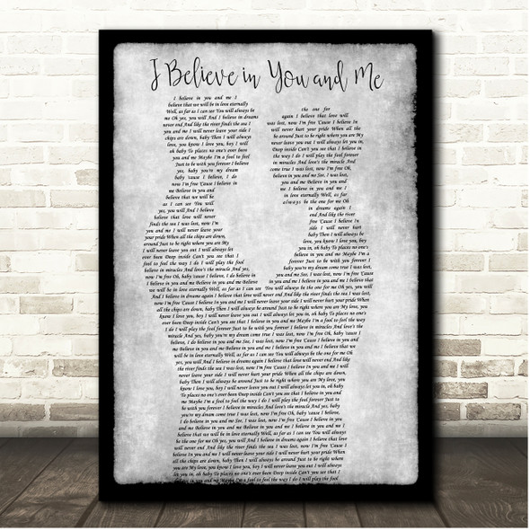 Whitney Houston I Believe in You and Me Grey Black Border Gay Men Song Lyric Print