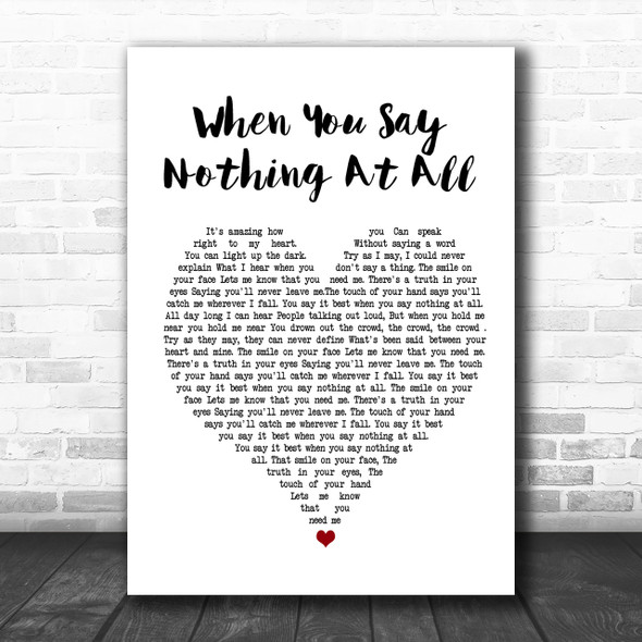 Ronan Keating When You Say Nothing At All White Heart Song Lyric Music Wall Art Print