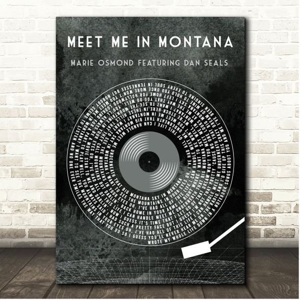Marie Osmond Featuring Dan Seals Meet Me in Montana Grunge Grey Vinyl Record Song Lyric Print
