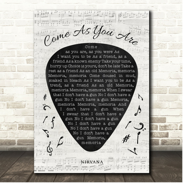 Nirvana Come As You Are Guitar Pick Plectrum Song Lyric Print