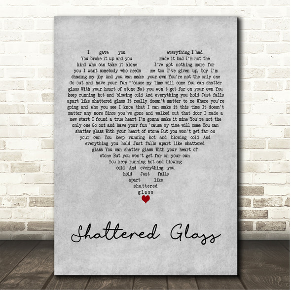 Laura Branigan Shattered Glass Grey Heart Song Lyric Print