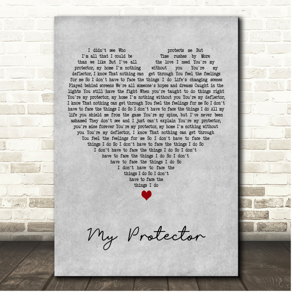 Mesh My Protector Grey Heart Song Lyric Print