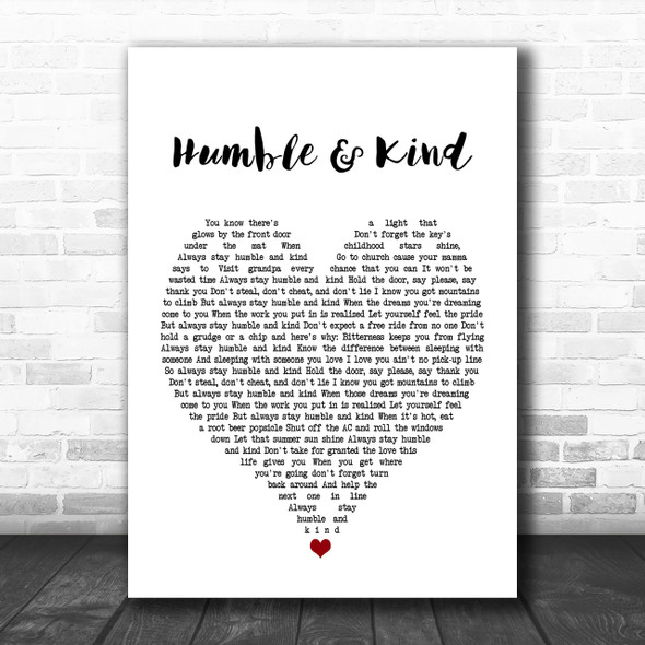 Tim McGraw Humble And Kind White Heart Song Lyric Music Wall Art Print