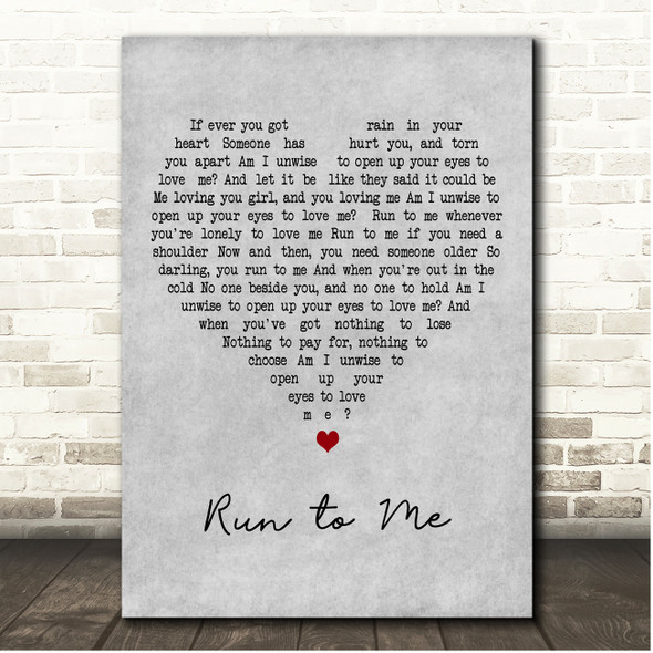 Bee Gees Run to Me Grey Heart Song Lyric Print