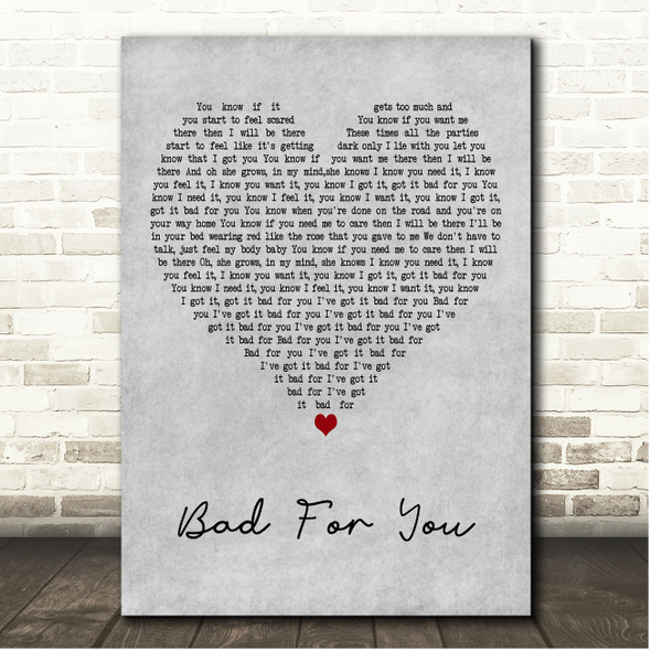 The Hunna Bad For You Grey Heart Song Lyric Print