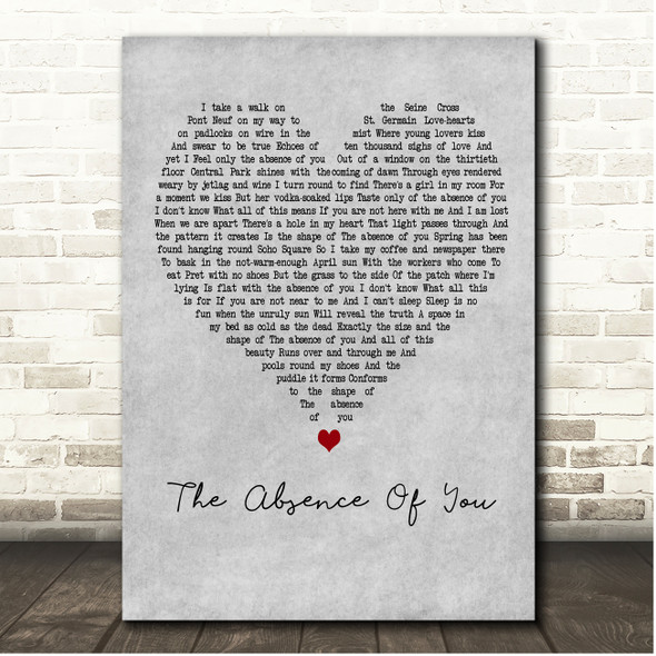 Tim Minchin The Absence Of You Grey Heart Song Lyric Print