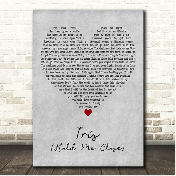 U2 Iris (Hold Me Close) Grey Heart Song Lyric Print