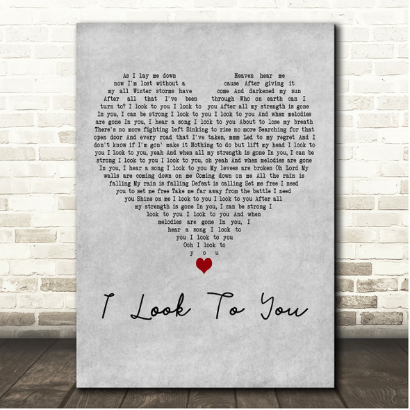 Whitney Houston I Look To You Grey Heart Song Lyric Print