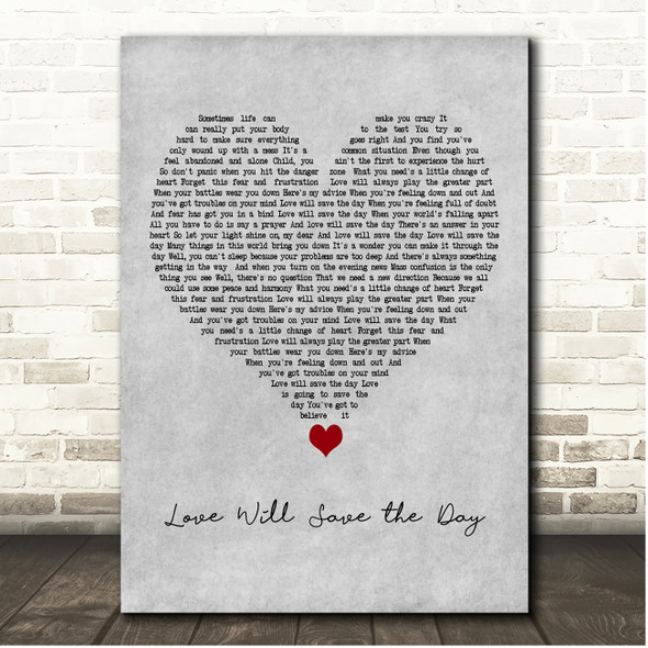 Whitney Houston Love Will Save the Day Grey Heart Song Lyric Print