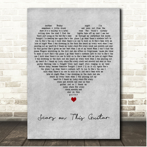 Bon Jovi Scars on This Guitar Grey Heart Song Lyric Print