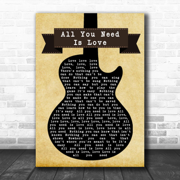 The Beatles All You Need Is Love Black Guitar Song Lyric Music Wall Art Print