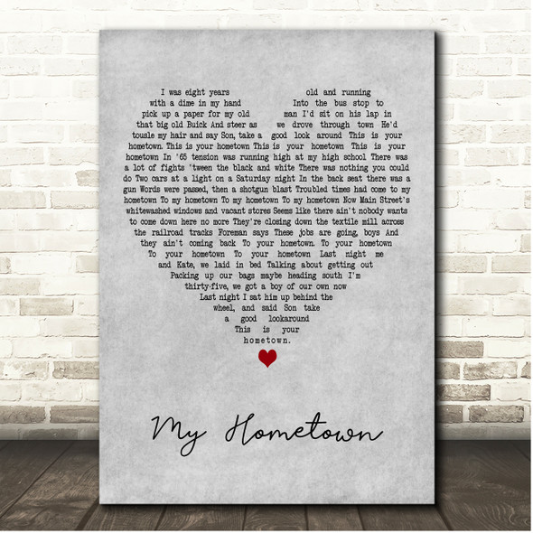 Bruce Springsteen My Hometown Grey Heart Song Lyric Print