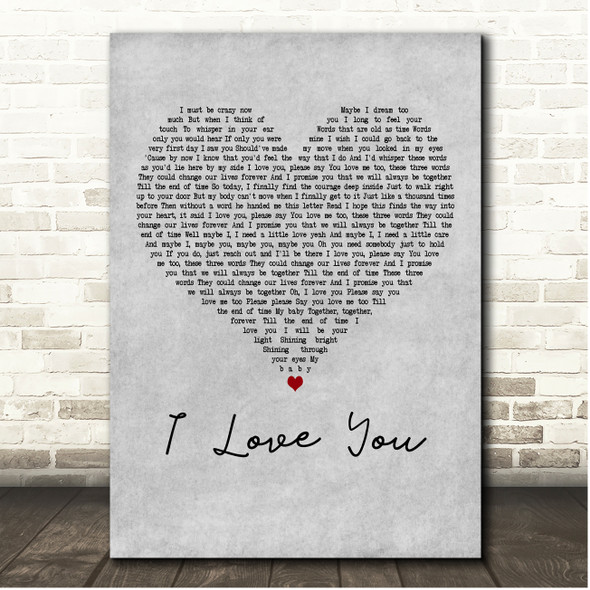 Céline Dion I Love You Grey Heart Song Lyric Print