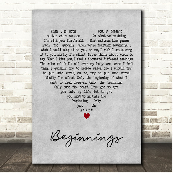 Chicago Beginnings Grey Heart Song Lyric Print