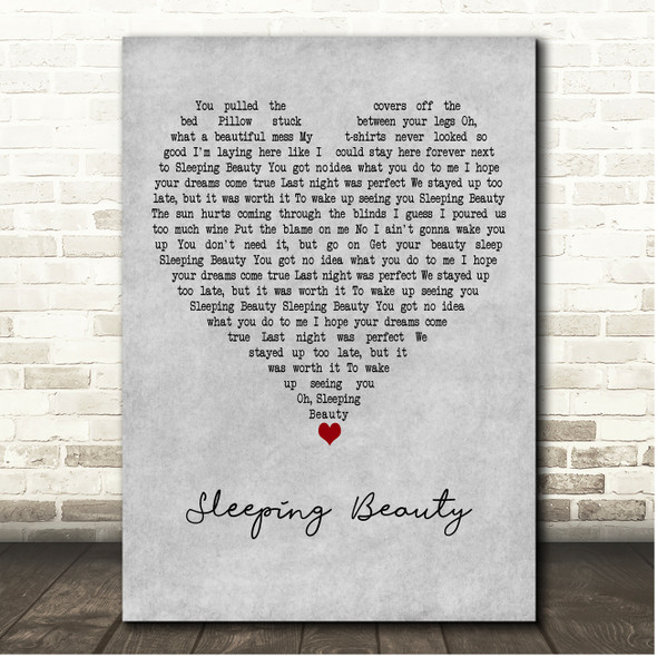 Dylan Scott Sleeping Beauty Grey Heart Song Lyric Print