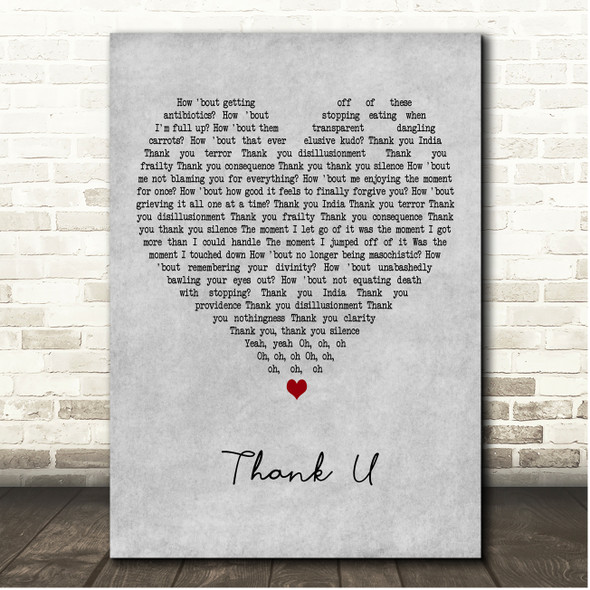 Alanis Morissette Thank U Grey Heart Song Lyric Print