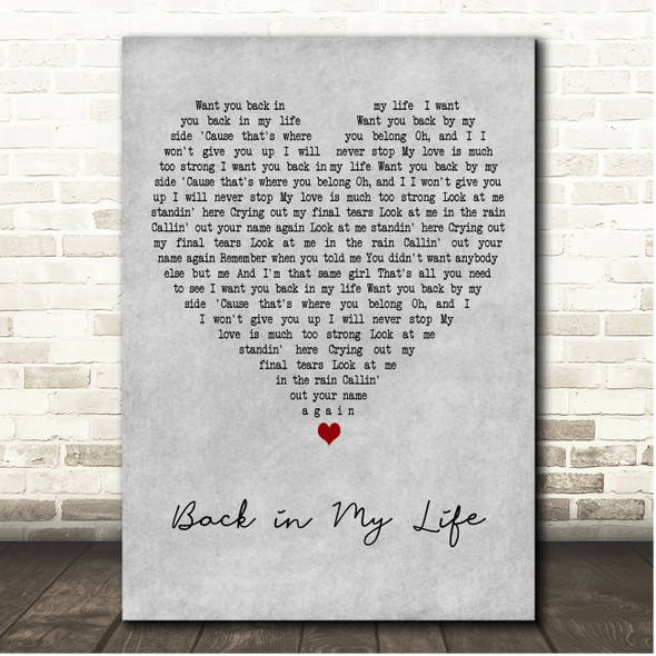 Alice DeeJay Back in My Life Grey Heart Song Lyric Print
