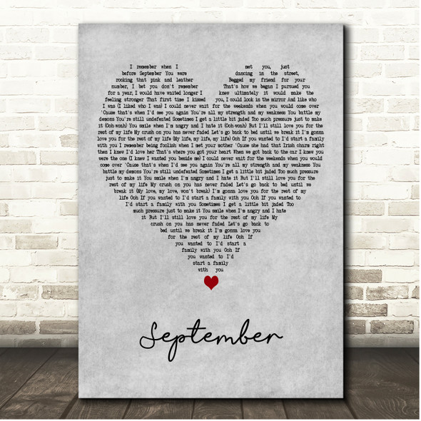 James Arthur September Grey Heart Song Lyric Print