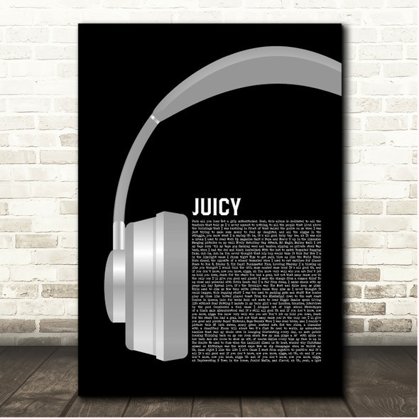 Notorious B.I.G. Juicy Grey Headphones Song Lyric Print