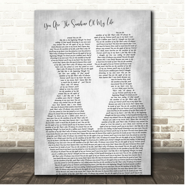 Stevie Wonder You Are The Sunshine Of My Life Grey Gay Plain Couple Song Lyric Print