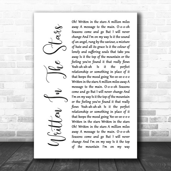 Tinie Tempah Written In The Stars White Script Song Lyric Music Wall Art Print