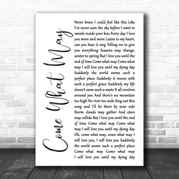 Alfie Boe And Kerry Ellis Come What May White Script Song Lyric Music Wall Art Print