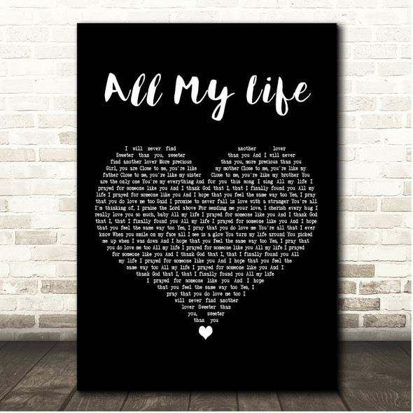 Shayne Ward All My Life Black Heart Song Lyric Print