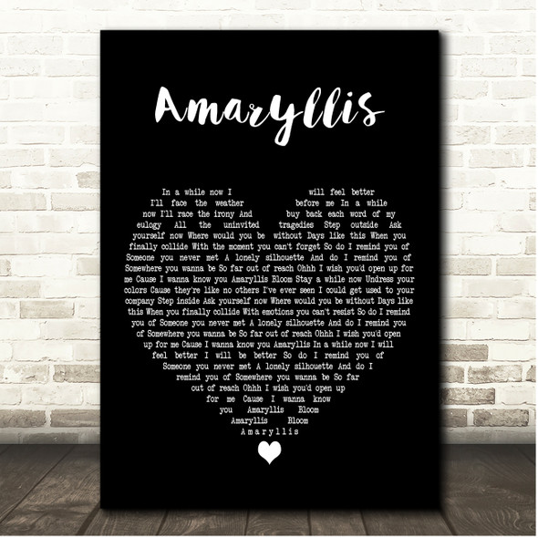 Shinedown Amaryllis Black Heart Song Lyric Print
