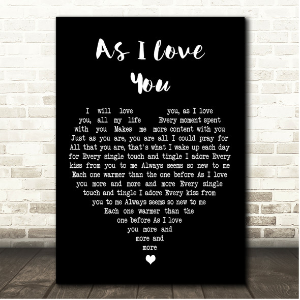 Shirley Bassey As I Love You Black Heart Song Lyric Print