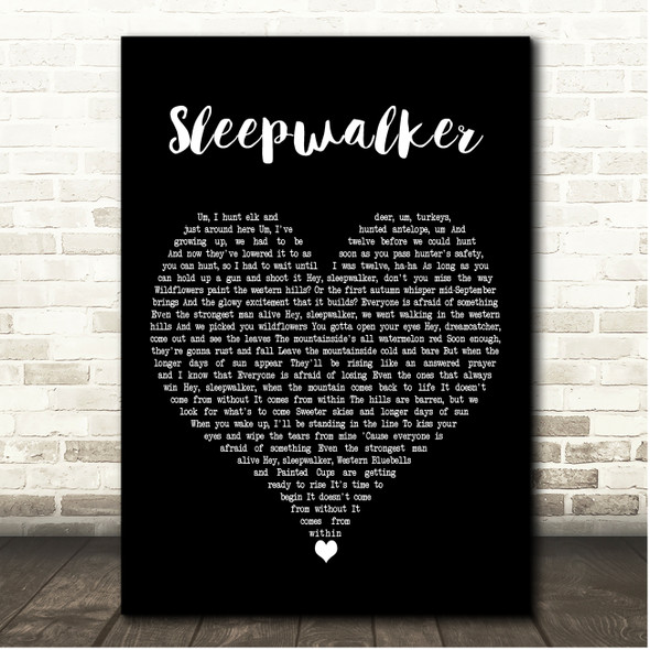 The Killers Sleepwalker Black Heart Song Lyric Print