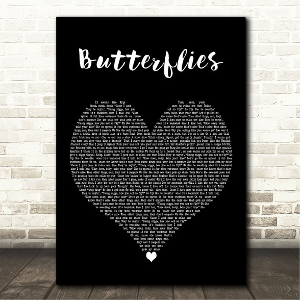 AJ Tracey & Not3s Butterflies Black Heart Song Lyric Print