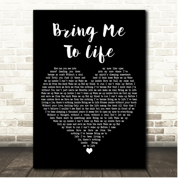 Evanescence Bring Me To Life Black Heart Song Lyric Print