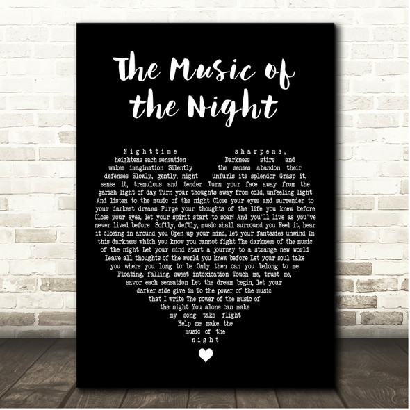 Andrew Lloyd Webber The Music of the Night Black Heart Song Lyric Print