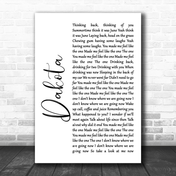 Stereophonics Dakota White Script Song Lyric Music Wall Art Print