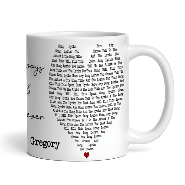 Any Song Lyrics & Names White Heart Gift Tea Coffee Personalized Mug