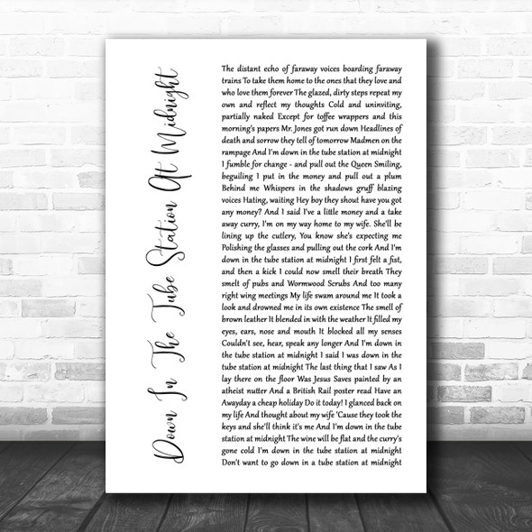 The Jam Down In The Tube Station At Midnight White Script Song Lyric Music Wall Art Print